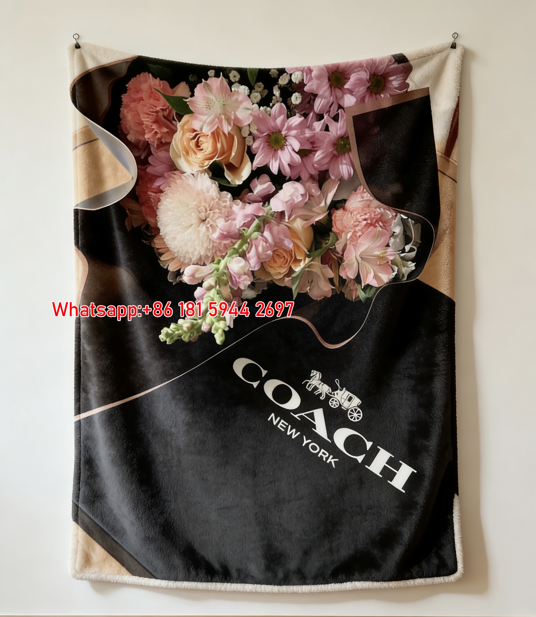 Coach New York Floral Gift Box Print Flannel Fleece Throw Blanket C085